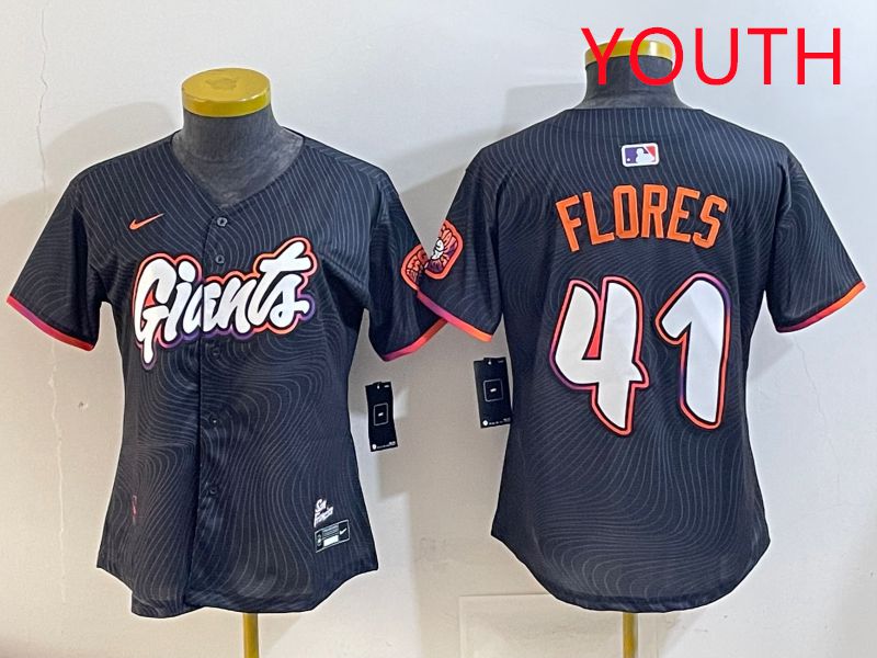 Youth San Francisco Giants #41 Flores Black Joint Name 2025 Nike MLB Jersey style 1->youth mlb jersey->Youth Jersey